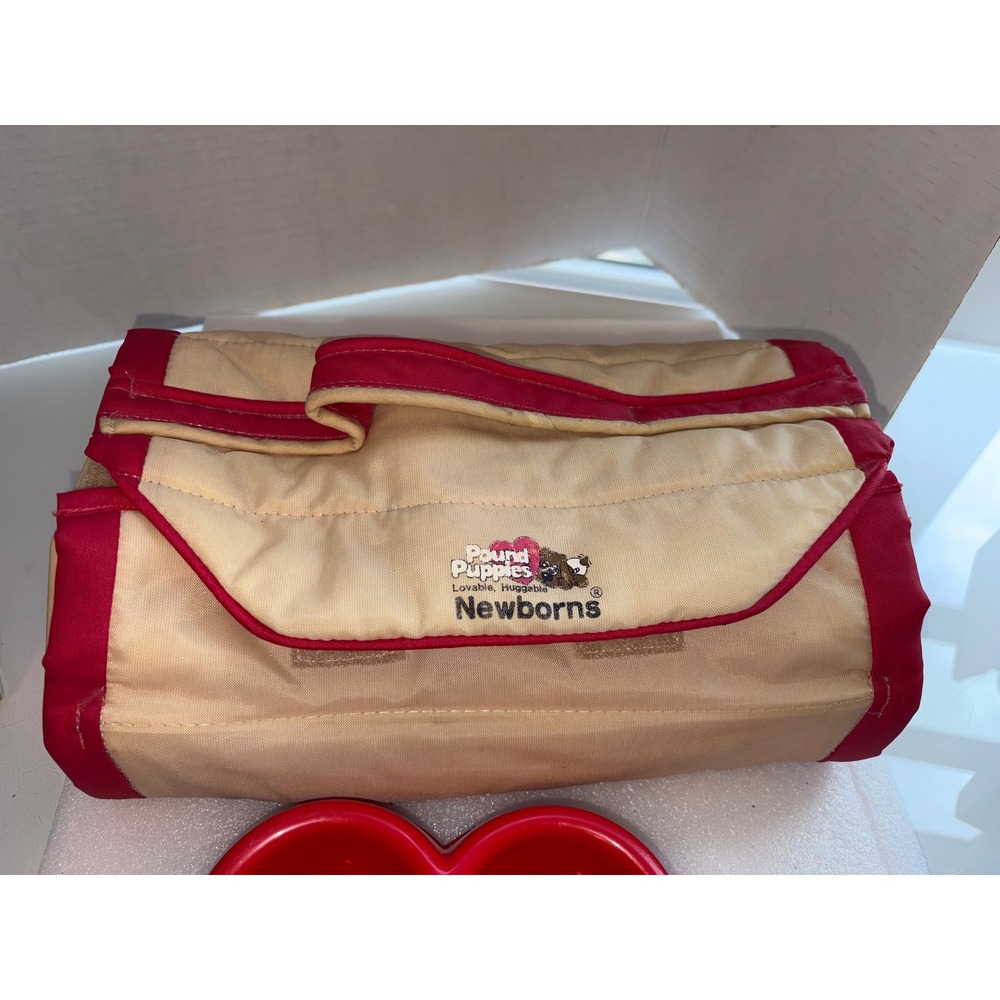 Vintage 1996 Pound Puppies Cat Newborns & Stuffins Raccoon Plush Set & Carrier